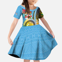 Vanuatu Malampa Fiji Day Family Matching Mermaid Dress and Hawaiian Shirt Happy 10 October With Maps Tropical Flowers LT14 Daughter's Dress Blue - Polynesian Pride