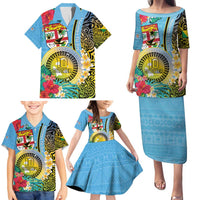 Vanuatu Malampa Fiji Day Family Matching Puletasi and Hawaiian Shirt Happy 10 October With Maps Tropical Flowers LT14 - Polynesian Pride