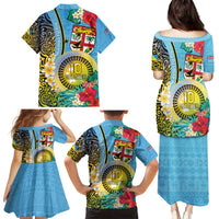 Vanuatu Malampa Fiji Day Family Matching Puletasi and Hawaiian Shirt Happy 10 October With Maps Tropical Flowers LT14 - Polynesian Pride