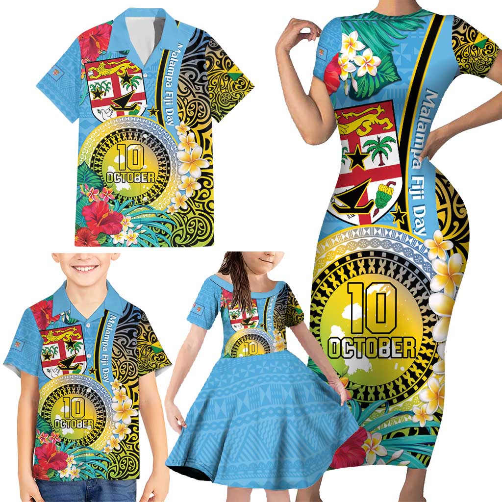 Vanuatu Malampa Fiji Day Family Matching Short Sleeve Bodycon Dress and Hawaiian Shirt Happy 10 October With Maps Tropical Flowers LT14 - Polynesian Pride