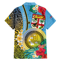Vanuatu Malampa Fiji Day Family Matching Short Sleeve Bodycon Dress and Hawaiian Shirt Happy 10 October With Maps Tropical Flowers LT14 - Polynesian Pride