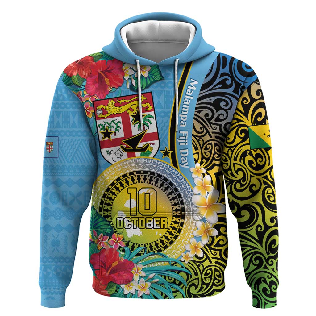 Vanuatu Malampa Fiji Day Hoodie Happy 10 October With Maps Tropical Flowers