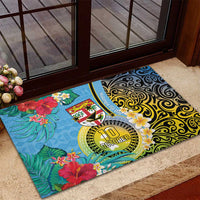 Vanuatu Malampa Fiji Day Rubber Doormat Happy 10 October With Maps Tropical Flowers LT14 - Polynesian Pride