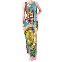 Vanuatu Malampa Fiji Day Tank Maxi Dress Happy 10 October With Maps Tropical Flowers
