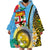 Vanuatu Malampa Fiji Day Wearable Blanket Hoodie Happy 10 October With Maps Tropical Flowers