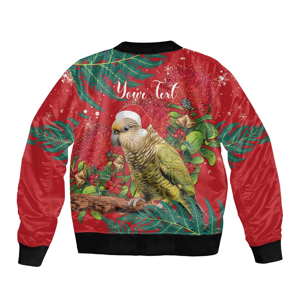 Personalised New Zealand Kakapo Christmas Bomber Jacket Meri Kirihimete Silver Fern Mix Pohutukawa LT14 - Polynesian Pride