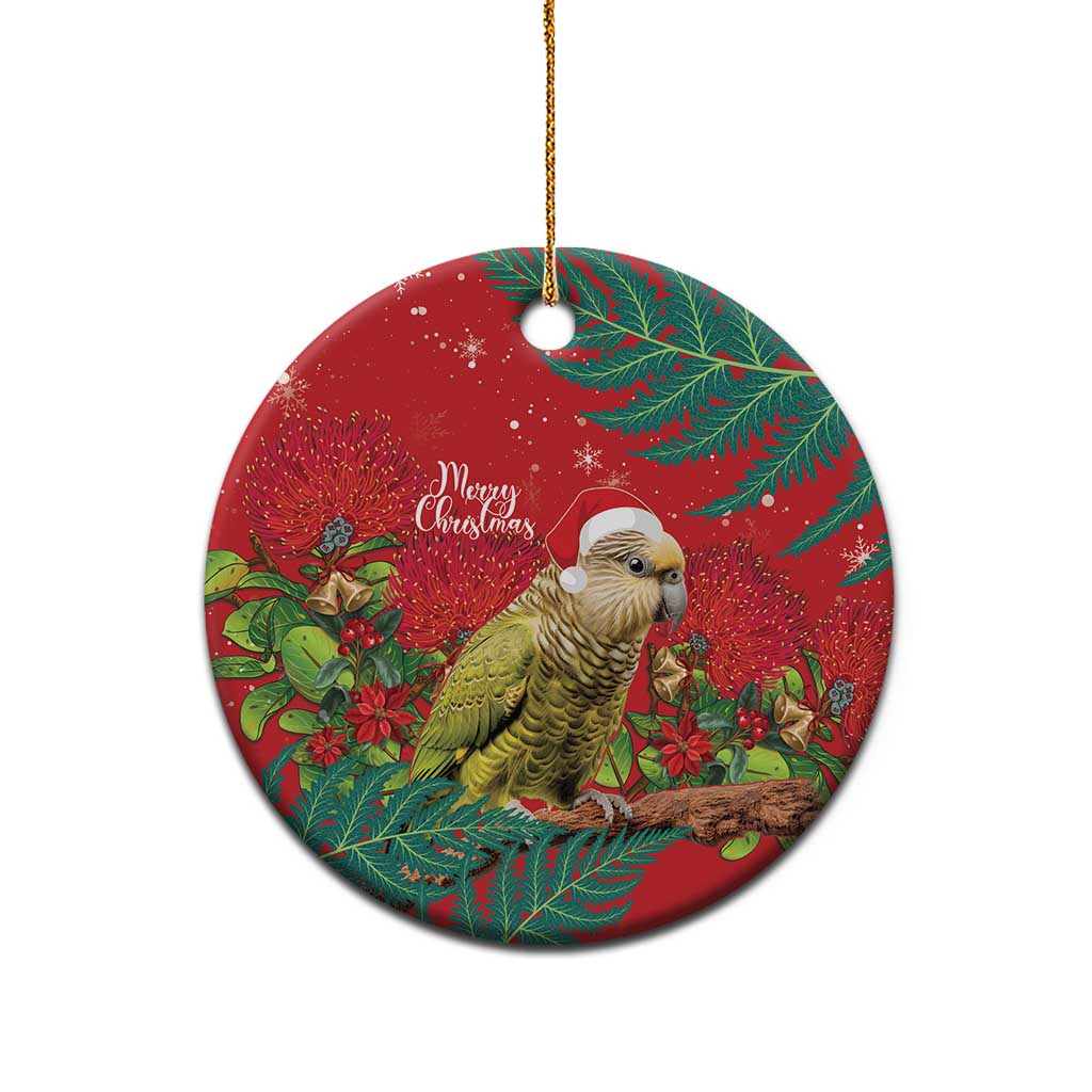 Personalised New Zealand Kakapo Christmas Ceramic Ornament Meri Kirihimete Silver Fern Mix Pohutukawa