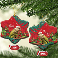 Personalised New Zealand Kakapo Christmas Ceramic Ornament Meri Kirihimete Silver Fern Mix Pohutukawa