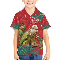 Personalised New Zealand Kakapo Christmas Family Matching Long Sleeve Bodycon Dress and Hawaiian Shirt Meri Kirihimete Silver Fern Mix Pohutukawa