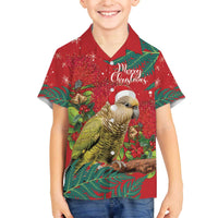 Personalised New Zealand Kakapo Christmas Family Matching Off Shoulder Short Dress and Hawaiian Shirt Meri Kirihimete Silver Fern Mix Pohutukawa