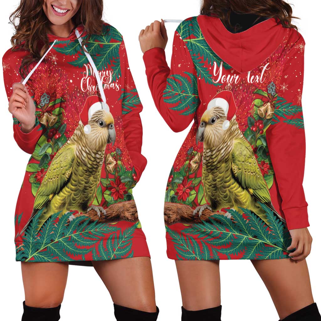 Personalised New Zealand Kakapo Christmas Hoodie Dress Meri Kirihimete Silver Fern Mix Pohutukawa
