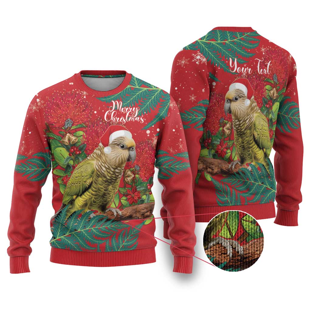 Personalised New Zealand Kakapo Christmas Ugly Christmas Sweater Meri Kirihimete Silver Fern Mix Pohutukawa