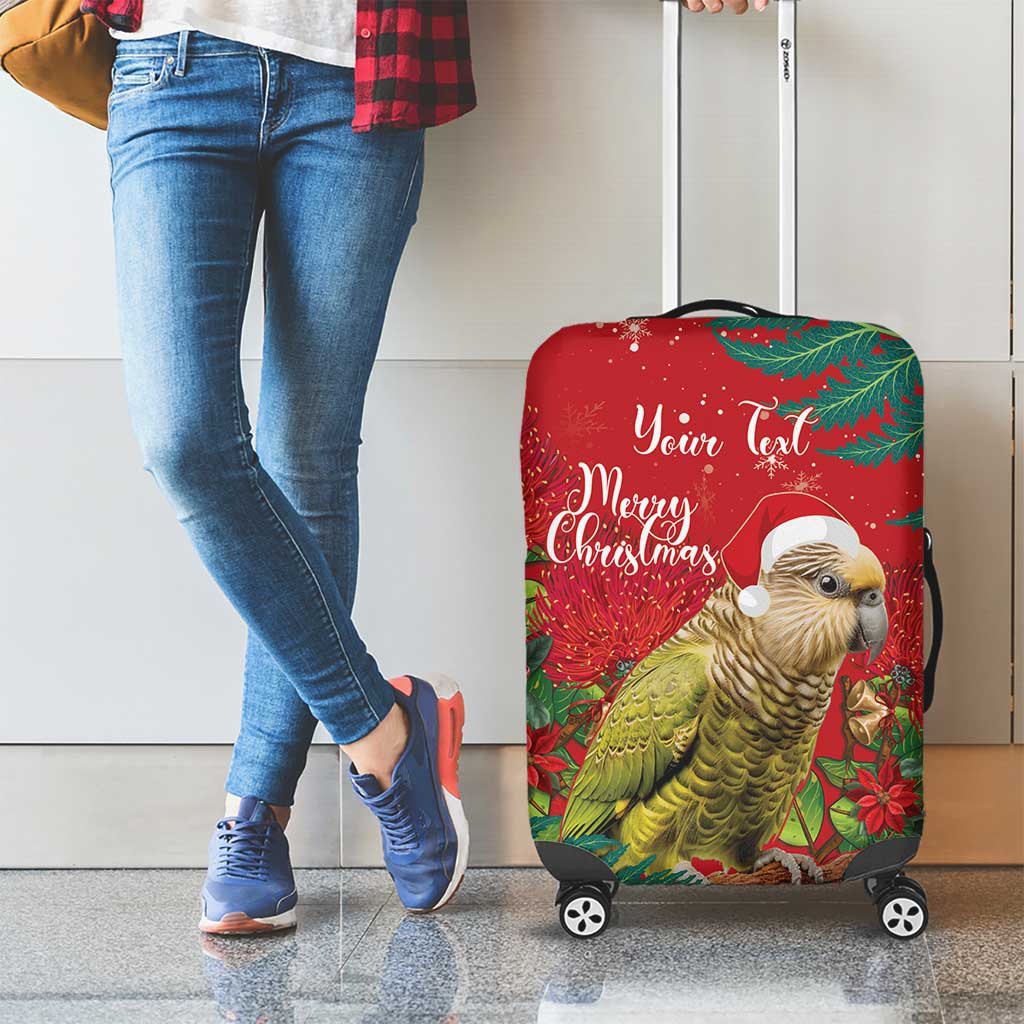 Personalised New Zealand Kakapo Christmas Luggage Cover Meri Kirihimete Silver Fern Mix Pohutukawa