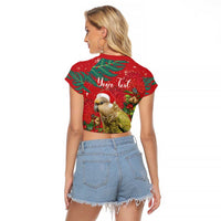 Personalised New Zealand Kakapo Christmas Raglan Cropped T Shirt Meri Kirihimete Silver Fern Mix Pohutukawa LT14 - Polynesian Pride