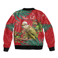 Personalised New Zealand Kakapo Christmas Sleeve Zip Bomber Jacket Meri Kirihimete Silver Fern Mix Pohutukawa LT14 - Polynesian Pride