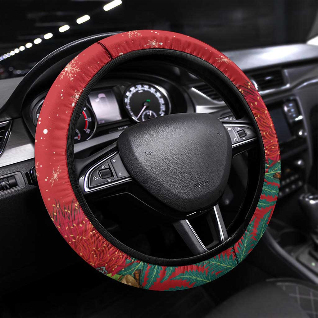 New Zealand Kakapo Christmas Steering Wheel Cover Meri Kirihimete Silver Fern Mix Pohutukawa