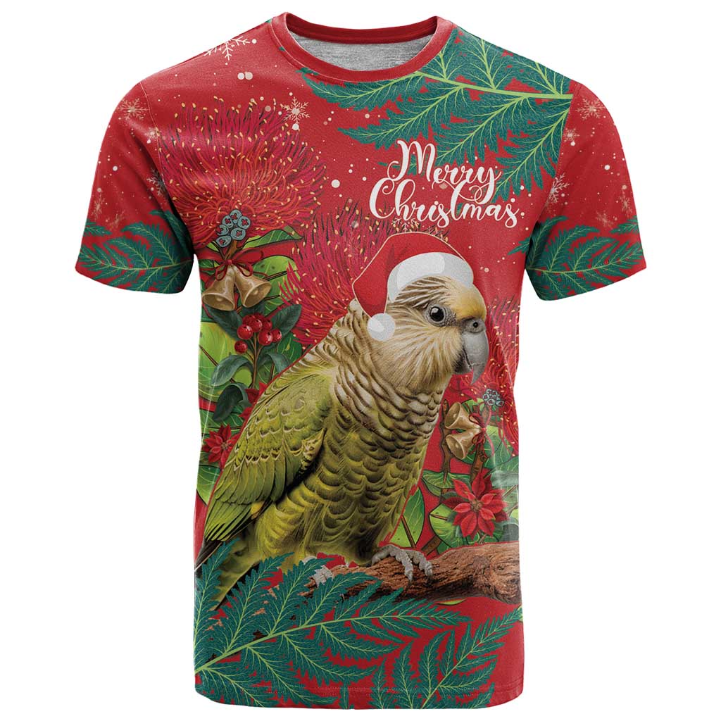 Personalised New Zealand Kakapo Christmas T Shirt Meri Kirihimete Silver Fern Mix Pohutukawa