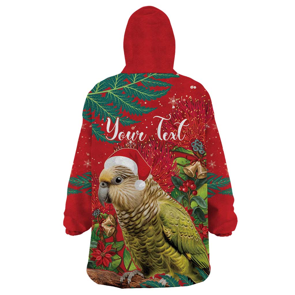 Personalised New Zealand Kakapo Christmas Wearable Blanket Hoodie Meri Kirihimete Silver Fern Mix Pohutukawa
