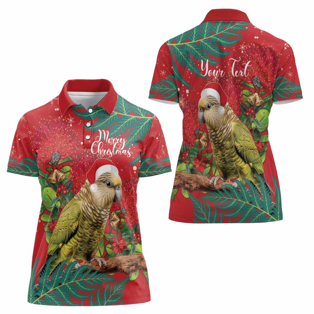 Personalised New Zealand Kakapo Christmas Women Polo Shirt Meri Kirihimete Silver Fern Mix Pohutukawa LT14 - Polynesian Pride