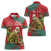 Personalised New Zealand Kakapo Christmas Women Polo Shirt Meri Kirihimete Silver Fern Mix Pohutukawa LT14 - Polynesian Pride