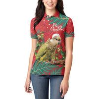 Personalised New Zealand Kakapo Christmas Women Polo Shirt Meri Kirihimete Silver Fern Mix Pohutukawa LT14 - Polynesian Pride