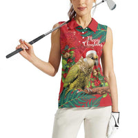 Personalised New Zealand Kakapo Christmas Women Sleeveless Polo Shirt Meri Kirihimete Silver Fern Mix Pohutukawa LT14 - Polynesian Pride