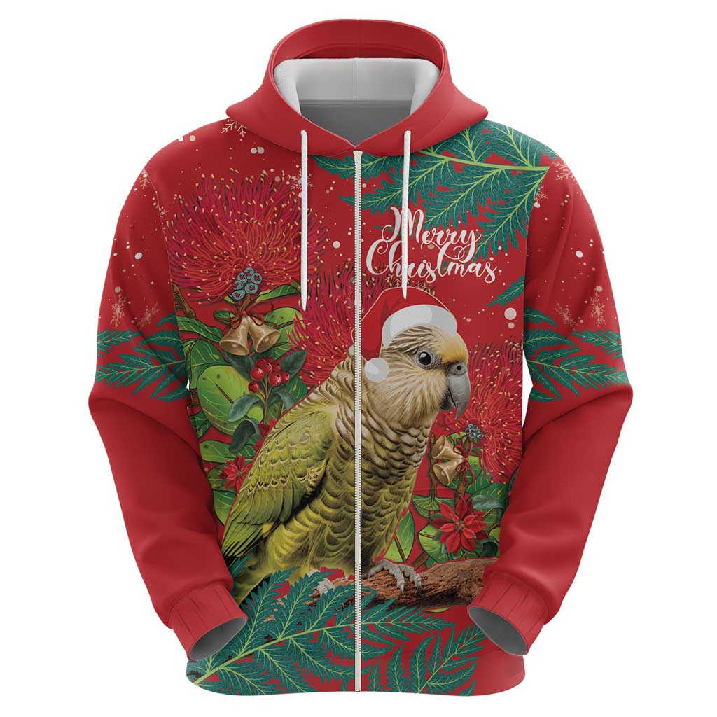 Personalised New Zealand Kakapo Christmas Zip Hoodie Meri Kirihimete Silver Fern Mix Pohutukawa LT14 - Polynesian Pride