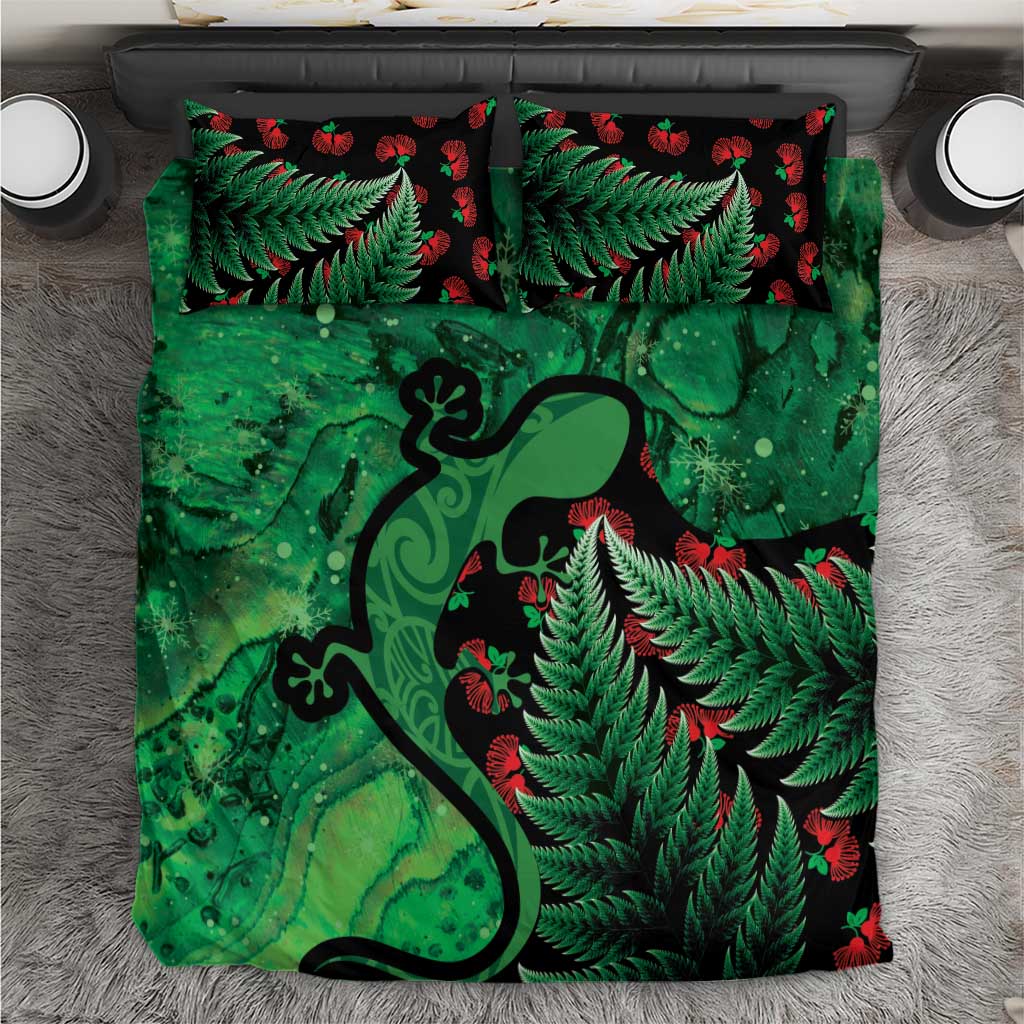 New Zealand Gecko Christmas Bedding Set Meri Kirihimete Paua Shell Mix Pohutukawa