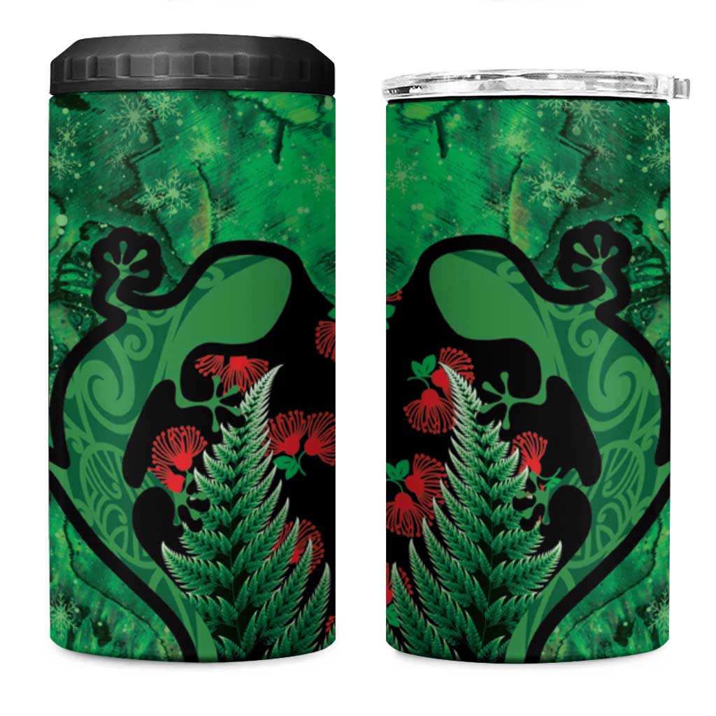 New Zealand Gecko Christmas 4 in 1 Can Cooler Tumbler Meri Kirihimete Paua Shell Mix Pohutukawa