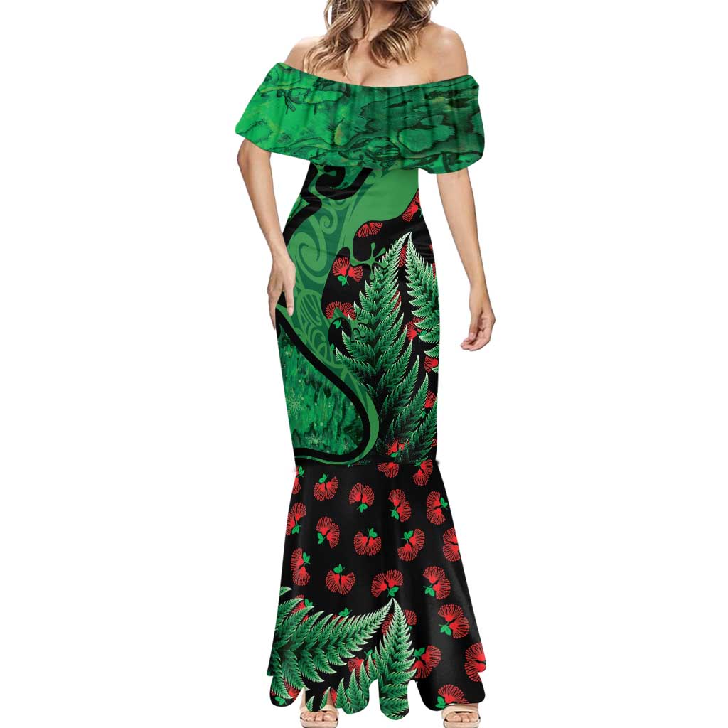 New Zealand Gecko Christmas Mermaid Dress Meri Kirihimete Paua Shell Mix Pohutukawa LT14 - Polynesian Pride