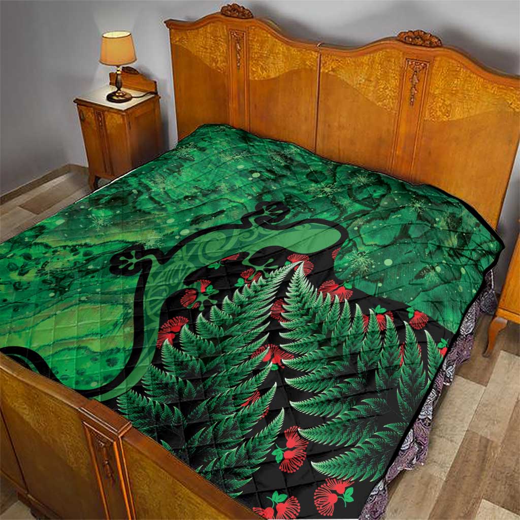 New Zealand Gecko Christmas Quilt Meri Kirihimete Paua Shell Mix Pohutukawa
