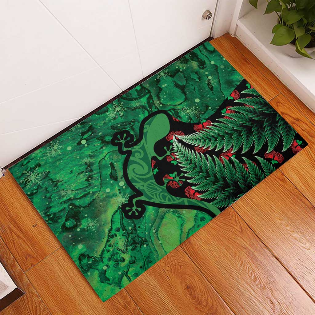 New Zealand Gecko Christmas Rubber Doormat Meri Kirihimete Paua Shell Mix Pohutukawa