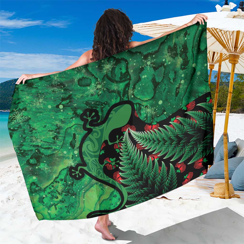 New Zealand Gecko Christmas Sarong Meri Kirihimete Paua Shell Mix Pohutukawa