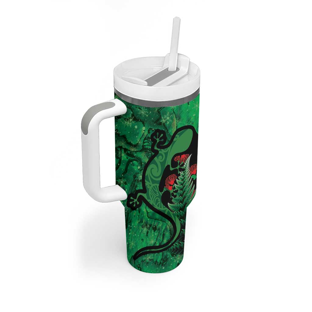 New Zealand Gecko Christmas Tumbler With Handle Meri Kirihimete Paua Shell Mix Pohutukawa