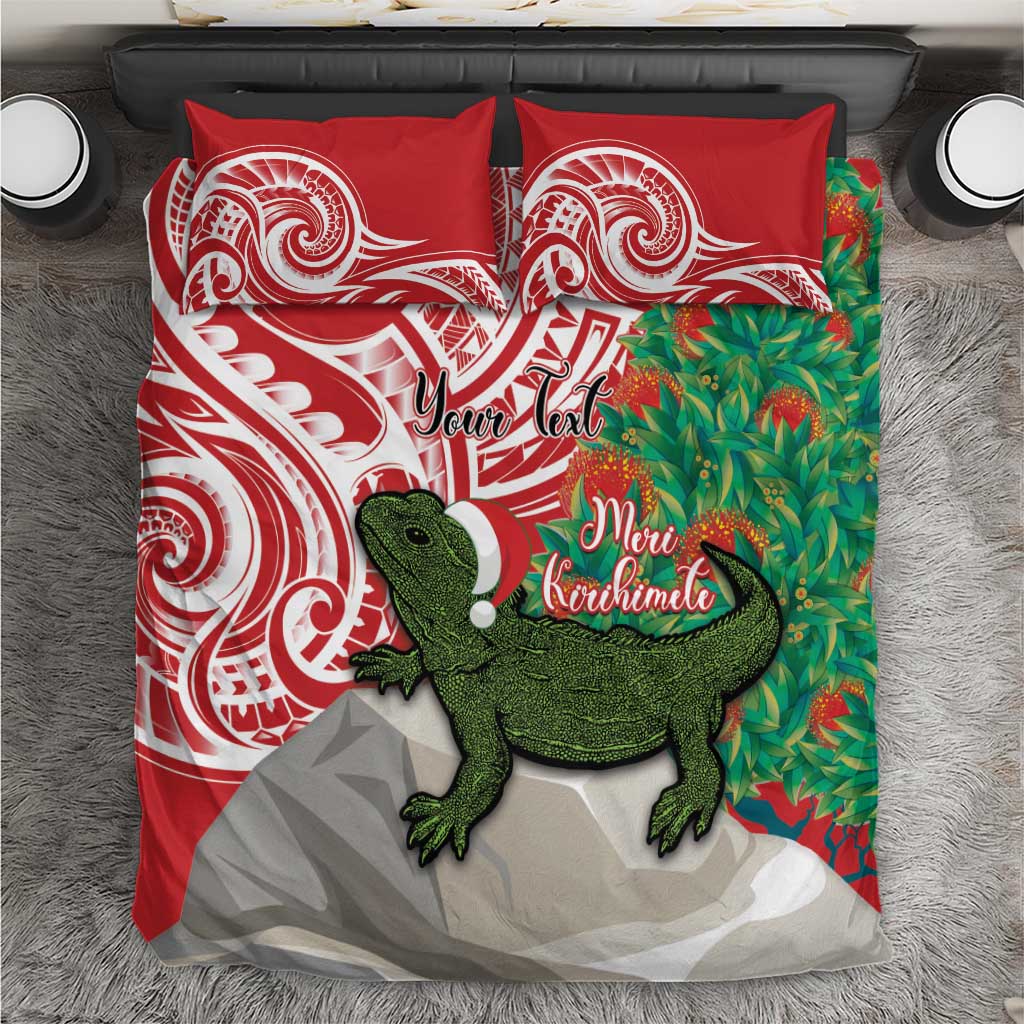 Personalised New Zealand Tuatara Christmas Bedding Set Meri Kirihimete Aotearoa Maori Mix Pohutukawa