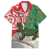 Personalised New Zealand Tuatara Christmas Family Matching Long Sleeve Bodycon Dress and Hawaiian Shirt Meri Kirihimete Aotearoa Maori Mix Pohutukawa LT14 Dad's Shirt - Short Sleeve Red - Polynesian Pride