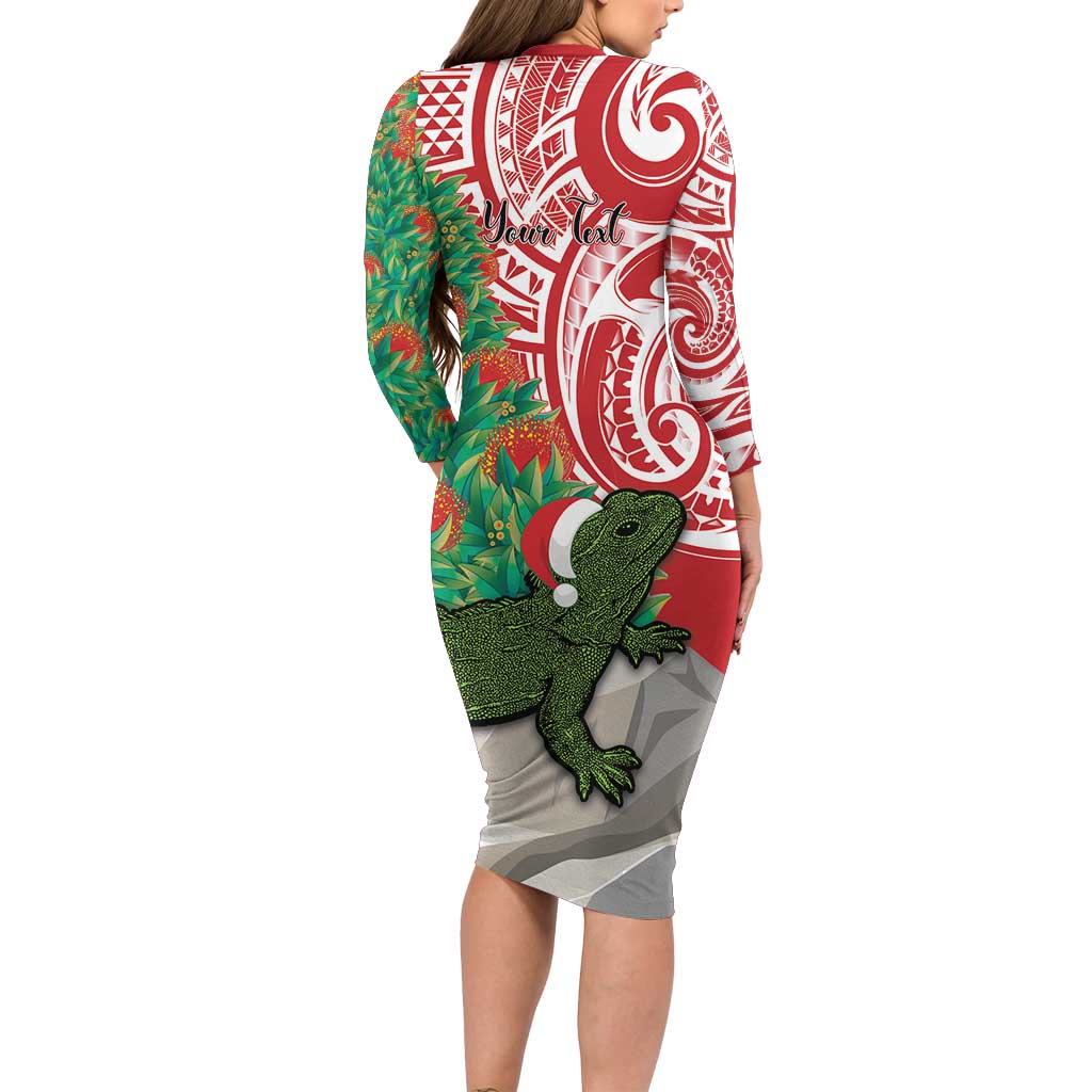 Personalised New Zealand Tuatara Christmas Family Matching Long Sleeve Bodycon Dress and Hawaiian Shirt Meri Kirihimete Aotearoa Maori Mix Pohutukawa LT14 - Polynesian Pride