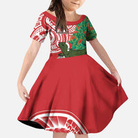 Personalised New Zealand Tuatara Christmas Family Matching Puletasi and Hawaiian Shirt Meri Kirihimete Aotearoa Maori Mix Pohutukawa LT14 Daughter's Dress Red - Polynesian Pride