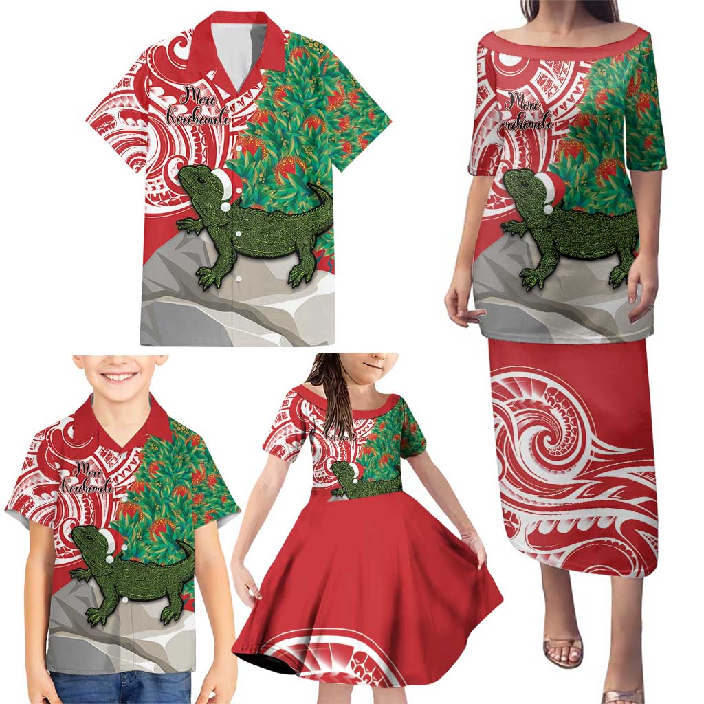 Personalised New Zealand Tuatara Christmas Family Matching Puletasi and Hawaiian Shirt Meri Kirihimete Aotearoa Maori Mix Pohutukawa LT14 - Polynesian Pride