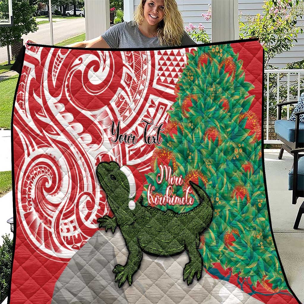 Personalised New Zealand Tuatara Christmas Quilt Meri Kirihimete Aotearoa Maori Mix Pohutukawa