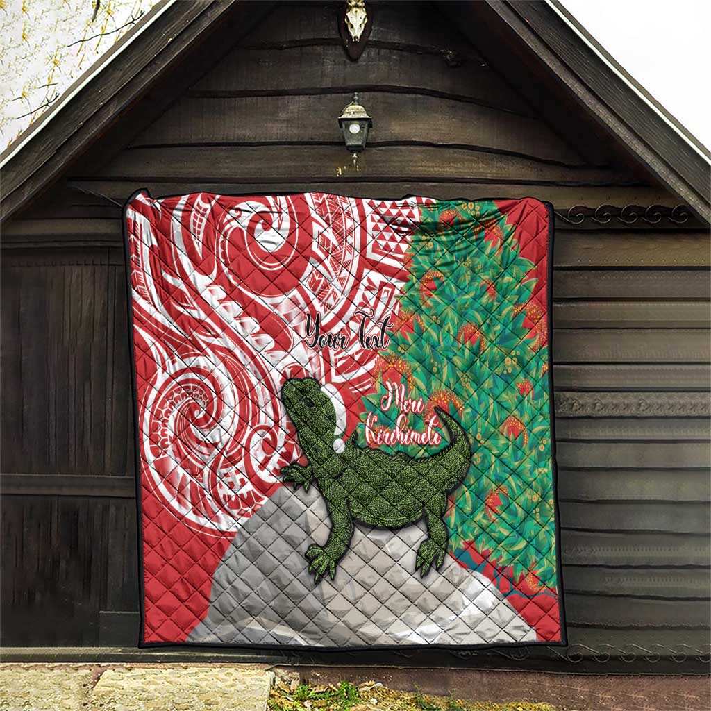 Personalised New Zealand Tuatara Christmas Quilt Meri Kirihimete Aotearoa Maori Mix Pohutukawa
