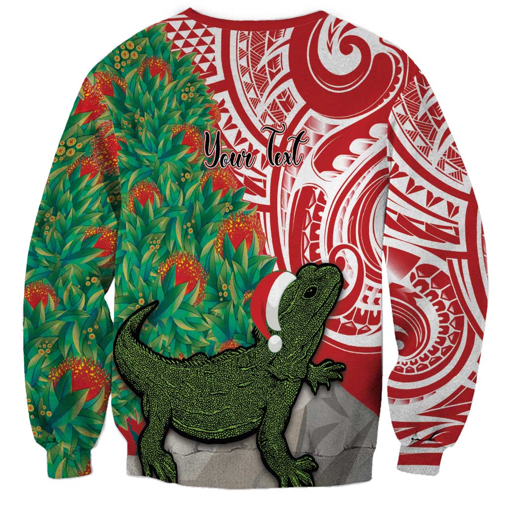 Personalised New Zealand Tuatara Christmas Sweatshirt Meri Kirihimete Aotearoa Maori Mix Pohutukawa