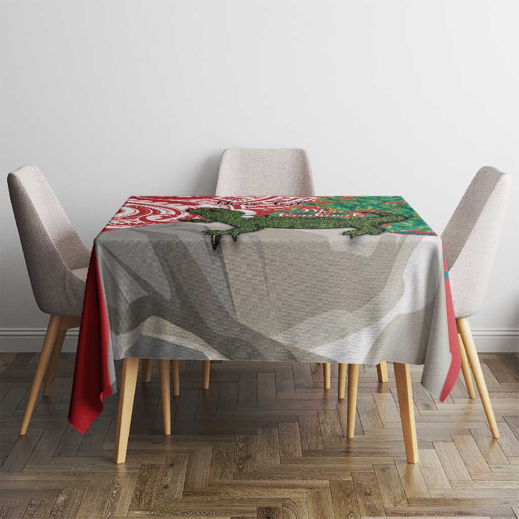 Personalised New Zealand Tuatara Christmas Tablecloth Meri Kirihimete Aotearoa Maori Mix Pohutukawa