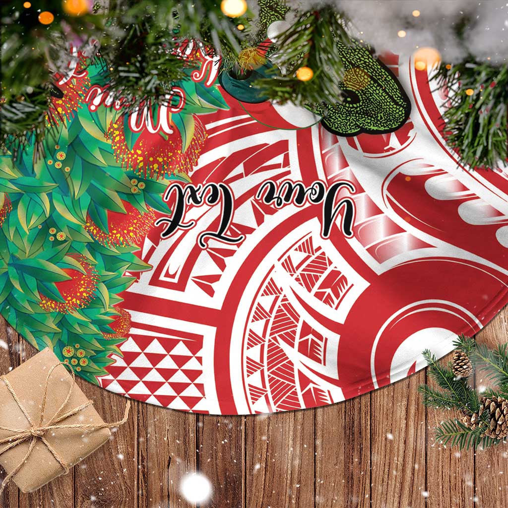 Personalised New Zealand Tuatara Christmas Tree Skirt Meri Kirihimete Aotearoa Maori Mix Pohutukawa