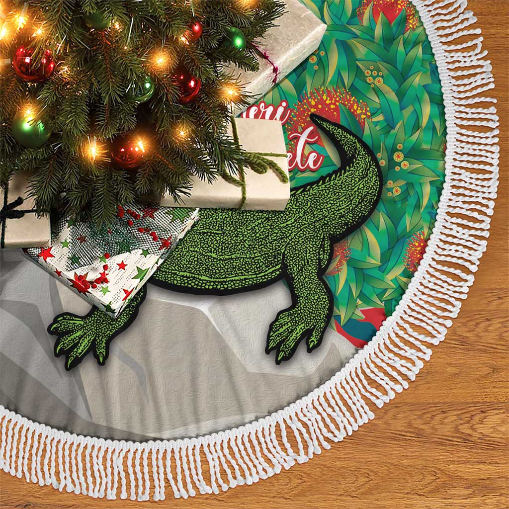 Personalised New Zealand Tuatara Christmas Tree Skirt Meri Kirihimete Aotearoa Maori Mix Pohutukawa