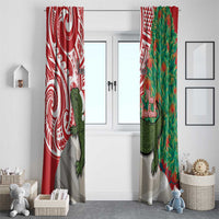 Personalised New Zealand Tuatara Christmas Window Curtain Meri Kirihimete Aotearoa Maori Mix Pohutukawa