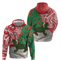 Personalised New Zealand Tuatara Christmas Zip Hoodie Meri Kirihimete Aotearoa Maori Mix Pohutukawa LT14 - Polynesian Pride
