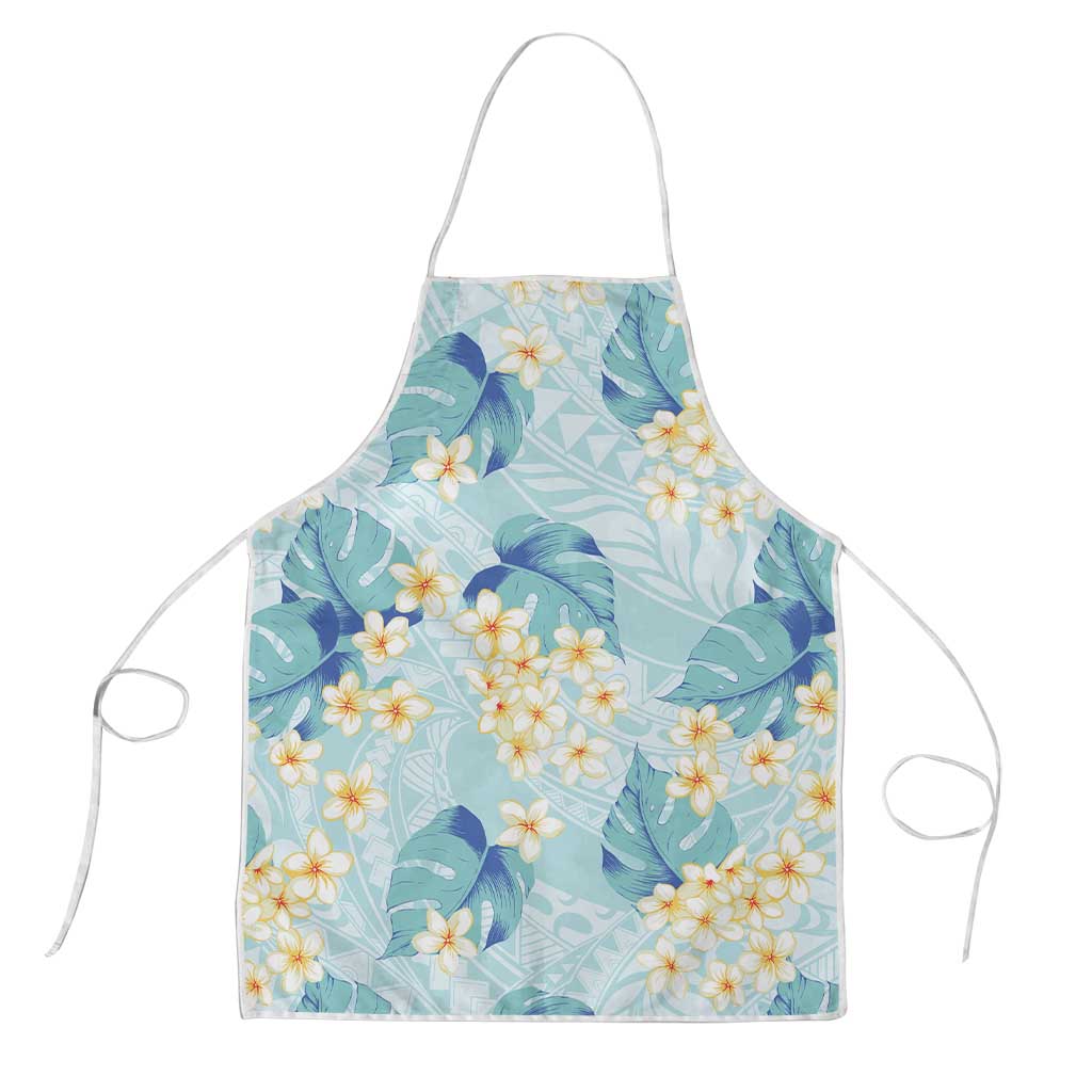 Pastel Cyan Tropical Hawaii Apron Seamless Monstera Plumeria Hawaiian Pattern - Polynesian Pride