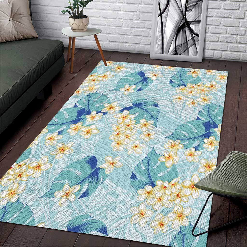 Pastel Cyan Tropical Hawaii Area Rug Seamless Monstera Plumeria Hawaiian Pattern - Polynesian Pride