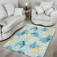 Pastel Cyan Tropical Hawaii Area Rug Seamless Monstera Plumeria Hawaiian Pattern - Polynesian Pride